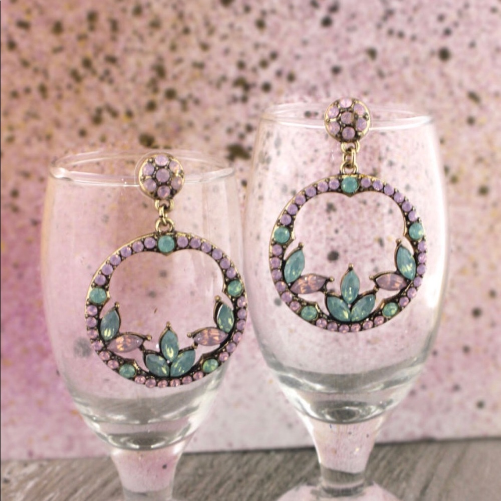 Pale pink and green diamond earrings